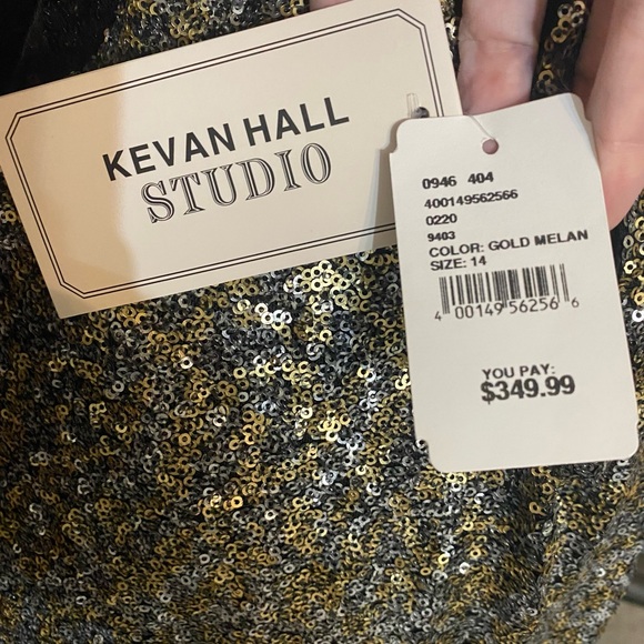 NWT Kevan Hall Studio Gold & Silver/Gunmetal Grey Sequin Dress w Cut Outs
Sz 14 - Picture 4 of 5
